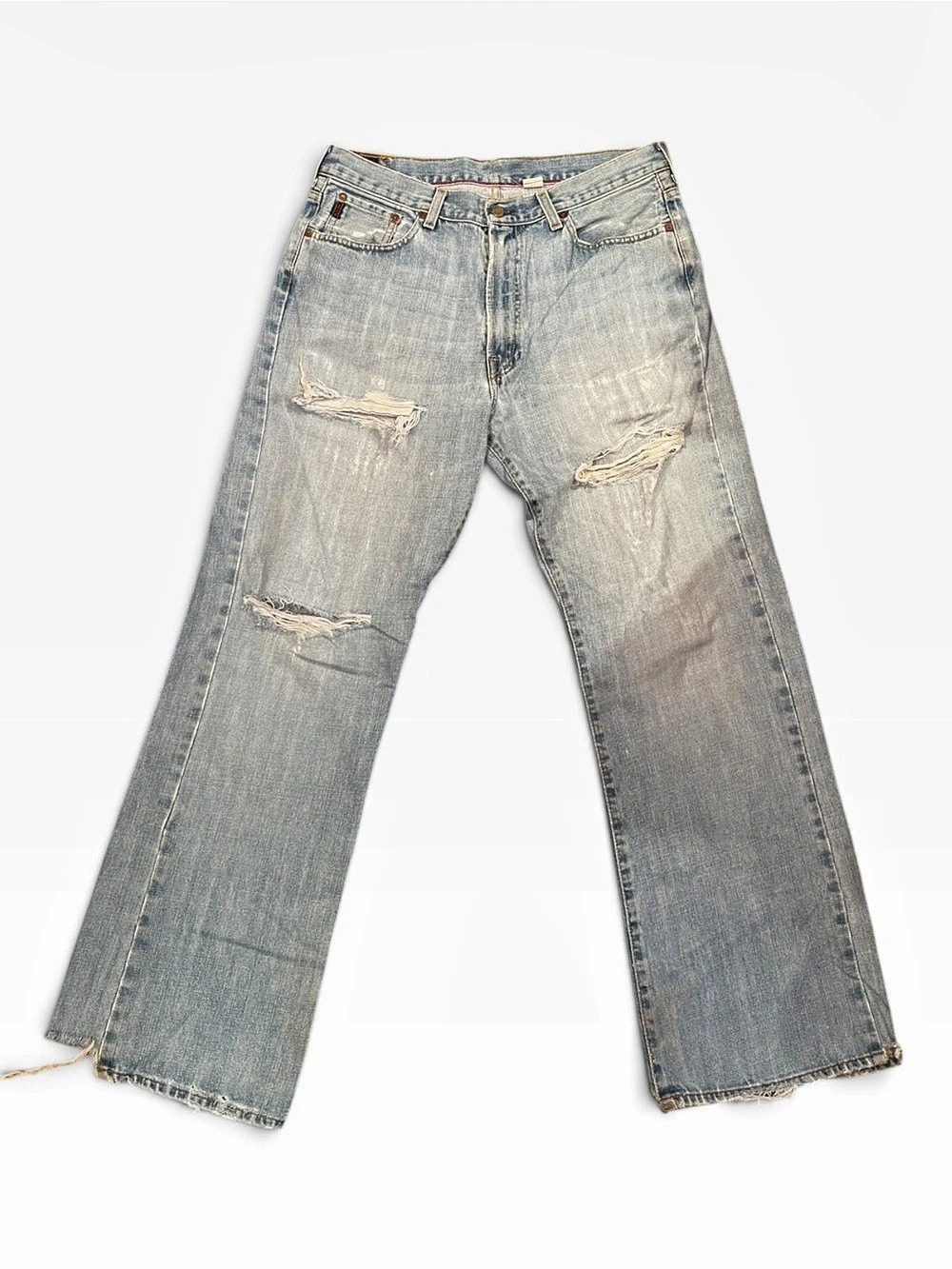A&F 1892 Distressed Bootcut Jeans in Blue Waist 33